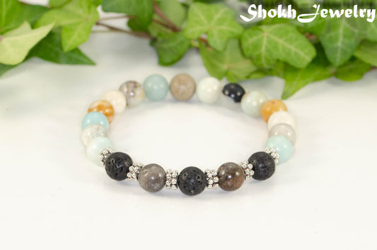 8mm Amazonite and Black Lava Stone Bracelet.