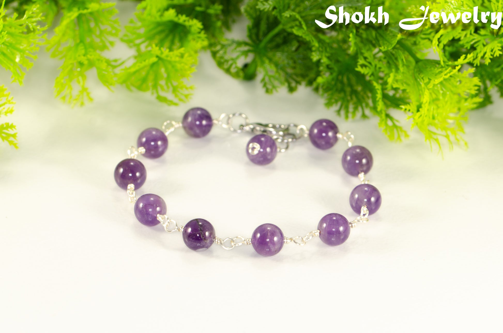 8mm Amethyst Link Chain Bracelet for women.
