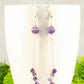 Close up of Cascading Amethyst Crystal Drop Earrings.