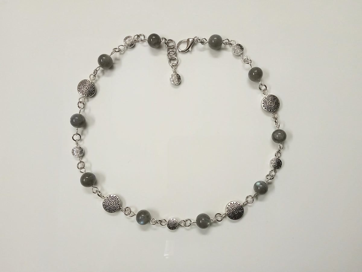 Tibetan Silver Star Sun Moon And Natural Labradorite Choker Necklace