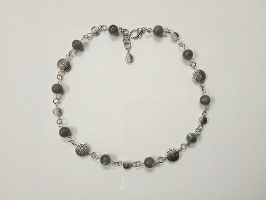 Tibetan Silver Star Sun Moon And Natural Labradorite Choker Necklace