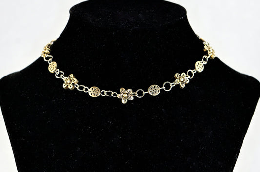 Chunky Tibetan Silver Flower Choker Necklace displayed on a bust.