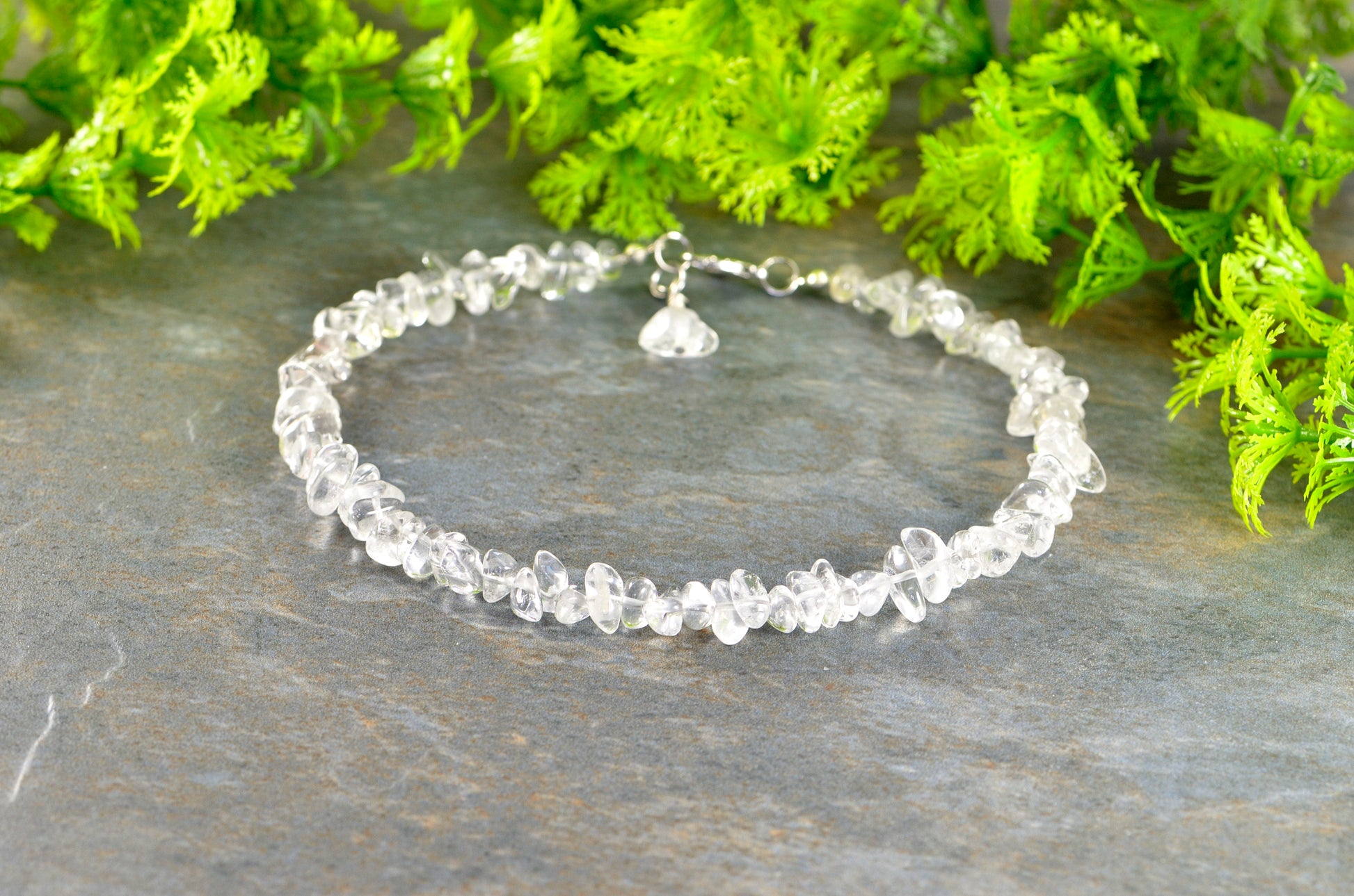 Clear Quartz Crystal Chip Anklet for women.