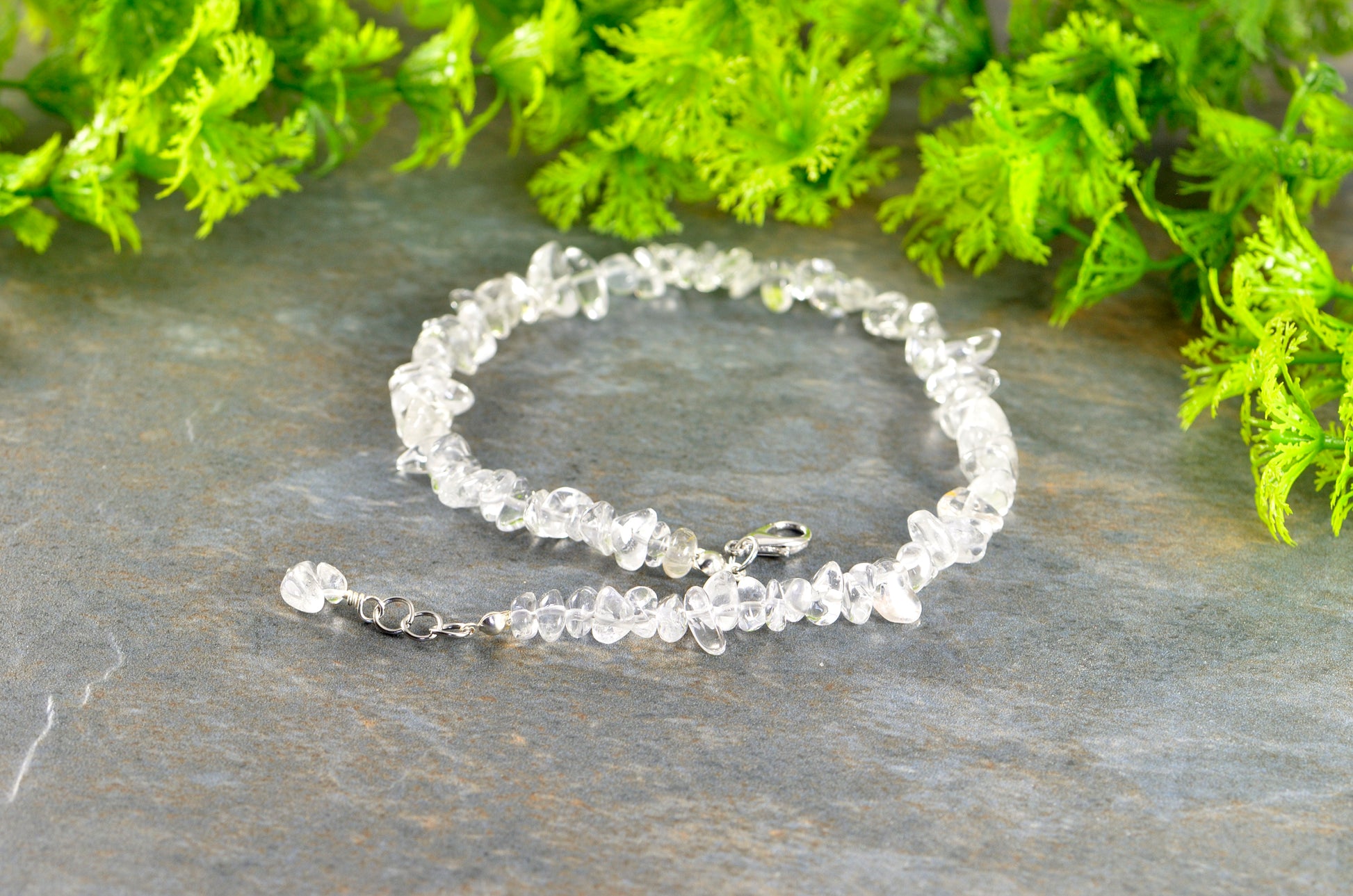 Clear Quartz Crystal Chip Anklet with clasp and a cute little dangle.