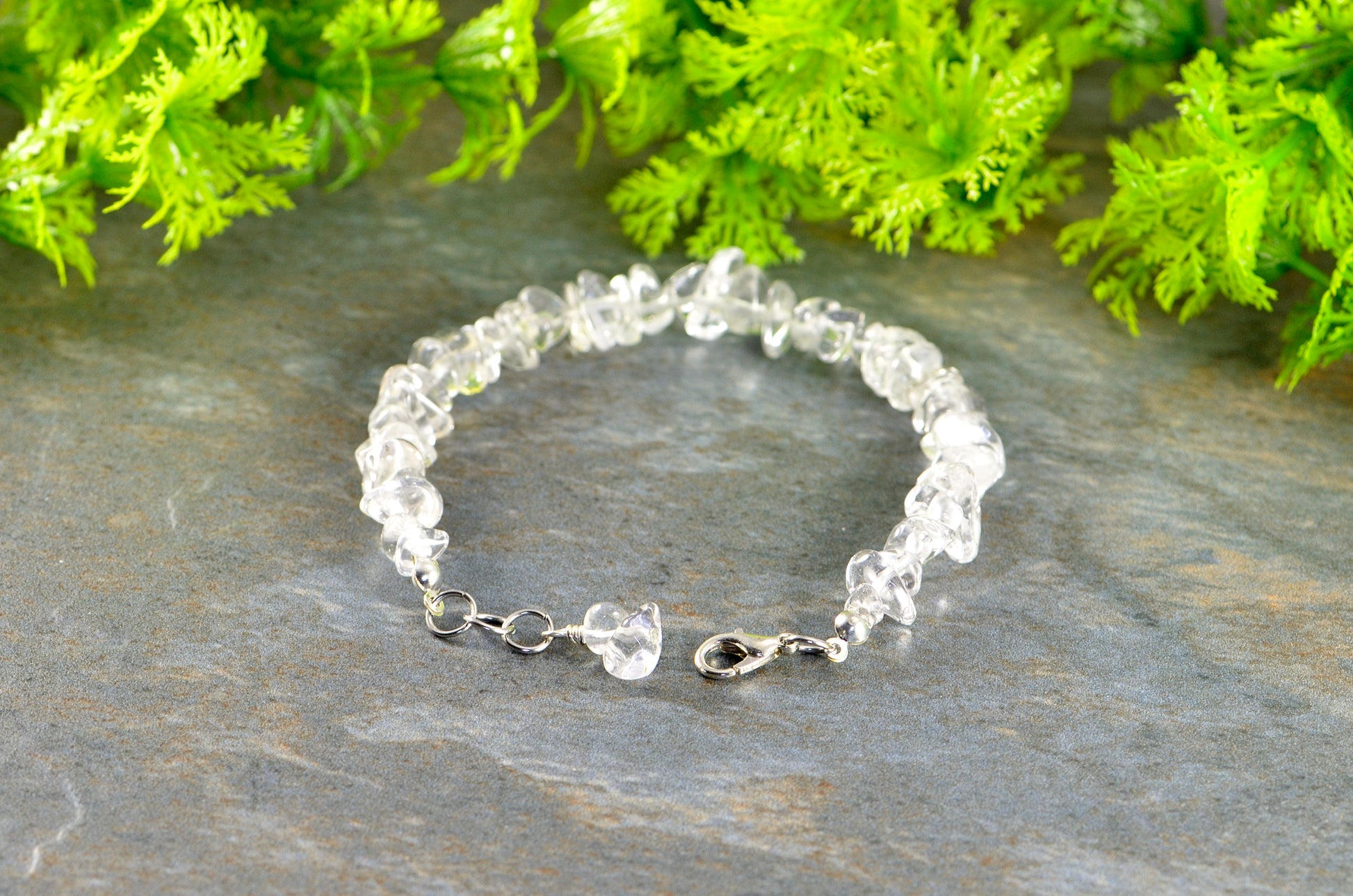 Clear Quartz Crystal Chip Bracelet with clasp and a cute little dangle.