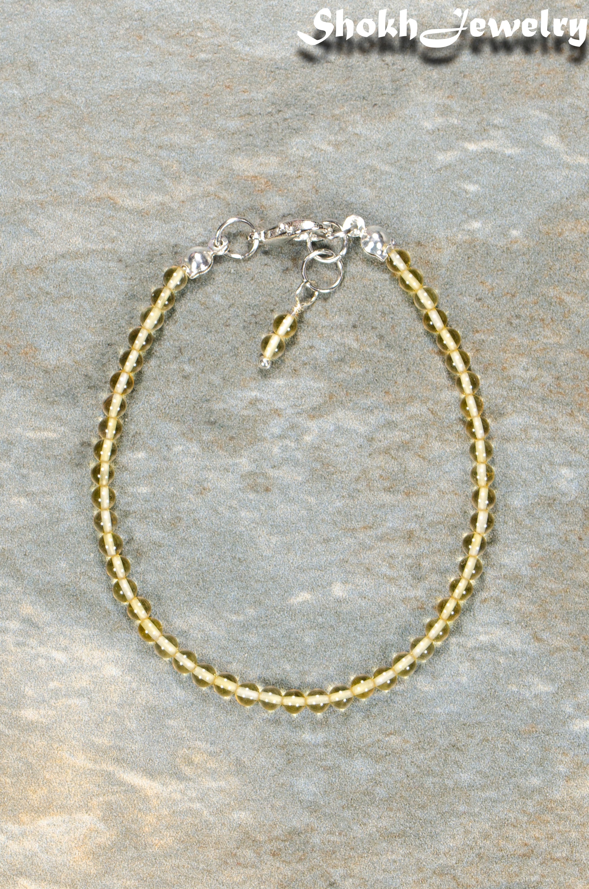 Top view of Dainty Citrine anklet with Clasp.