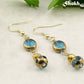 Gold and Patina Blue Glass Bead Earrings for women.
