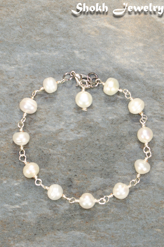 Handmade Freshwater Pearls Link Anklet for women.