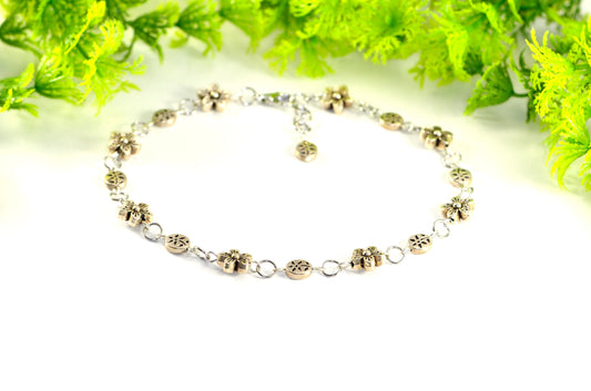 Large Tibetan silver flower Link Anklet for Women