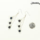 Long Silver Plated Chain and Black Pearl Earrings beside a dime