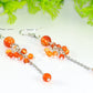 Close up of Long Stainless Steel Chain and Carnelian Earrings.