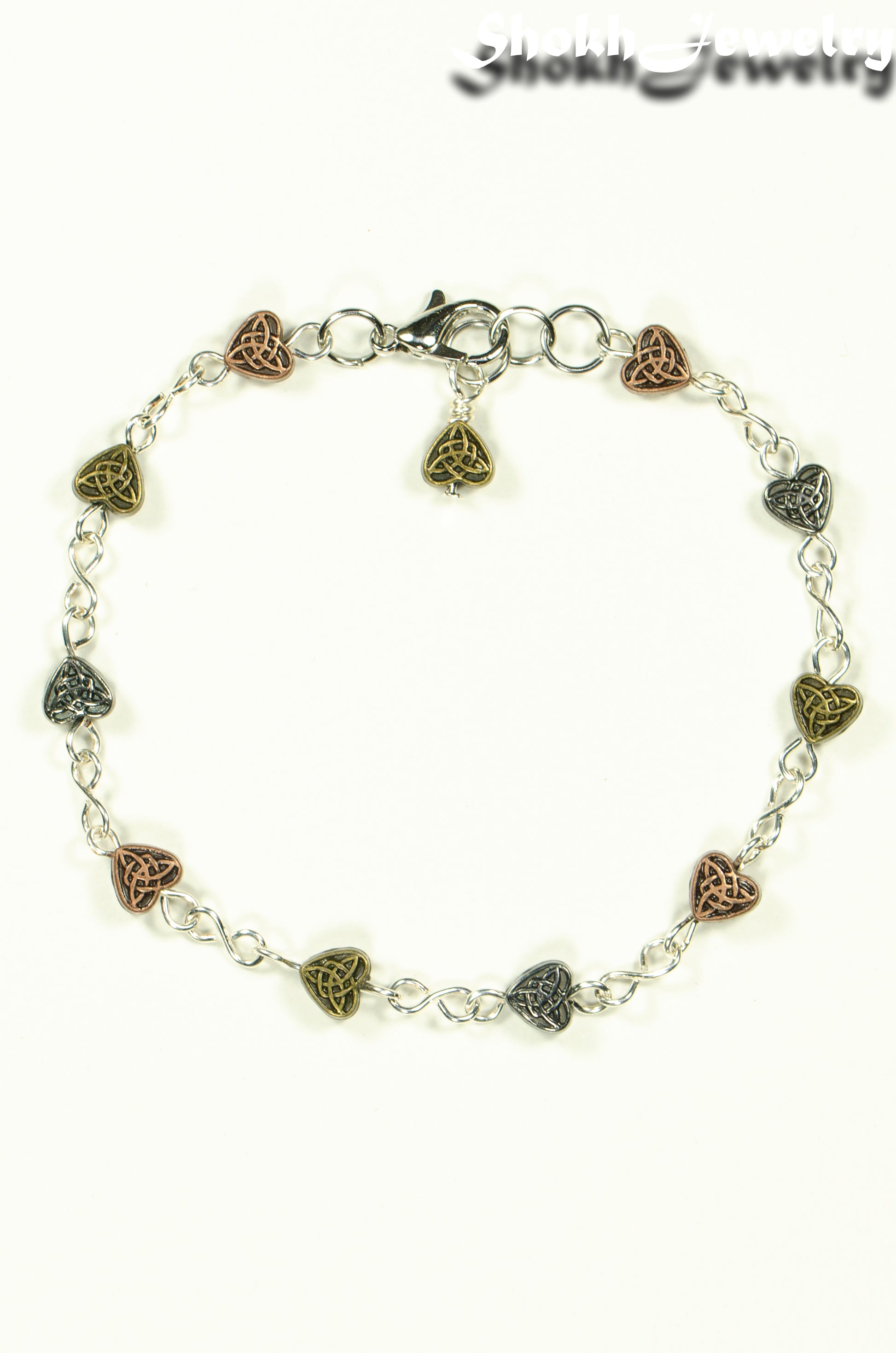 Top view of Multi Metal Heart Link Anklet.