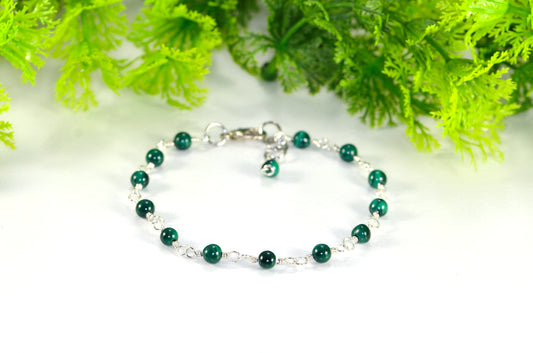 4mm Natural Malachite Link Bracelet with clasp.