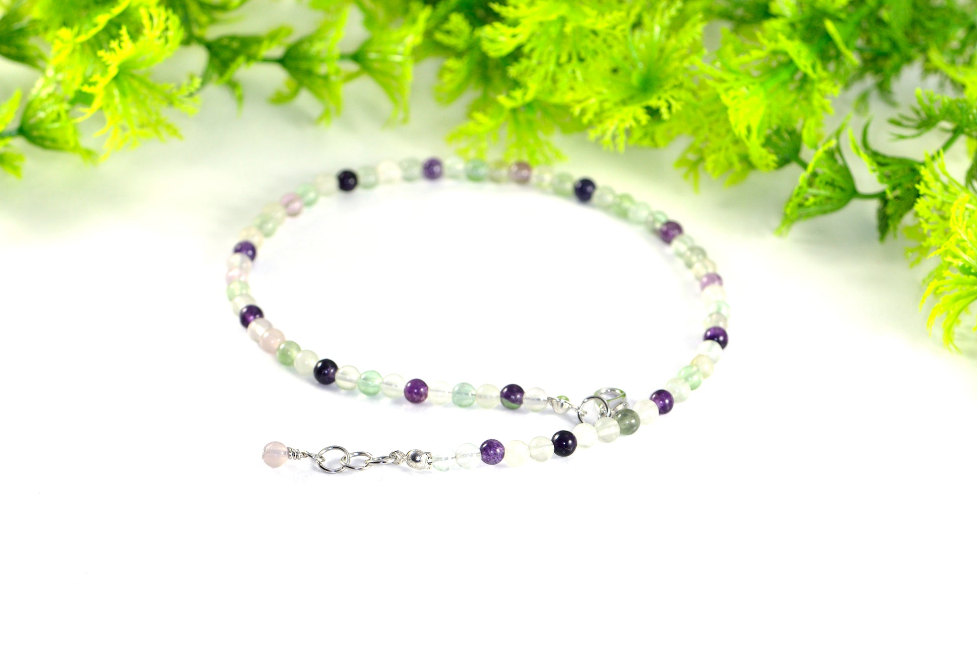 Rainbow Fluorite Crystal Choker Necklace with clasp and a cute little dangle.