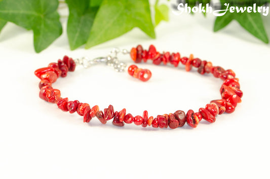 Natural Red Coral Chip bracelet.