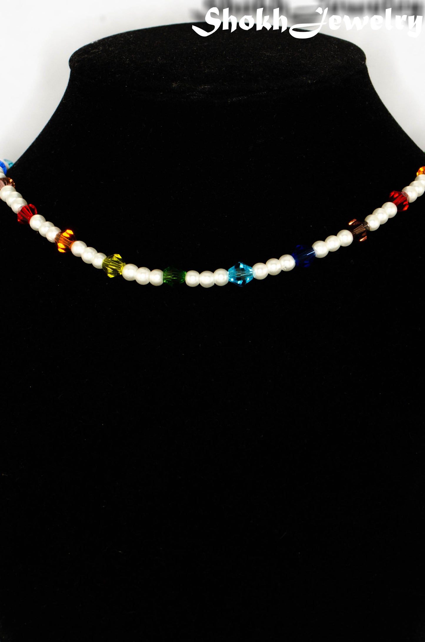 Rainbow Glass Crystal and Pearl Choker Necklace