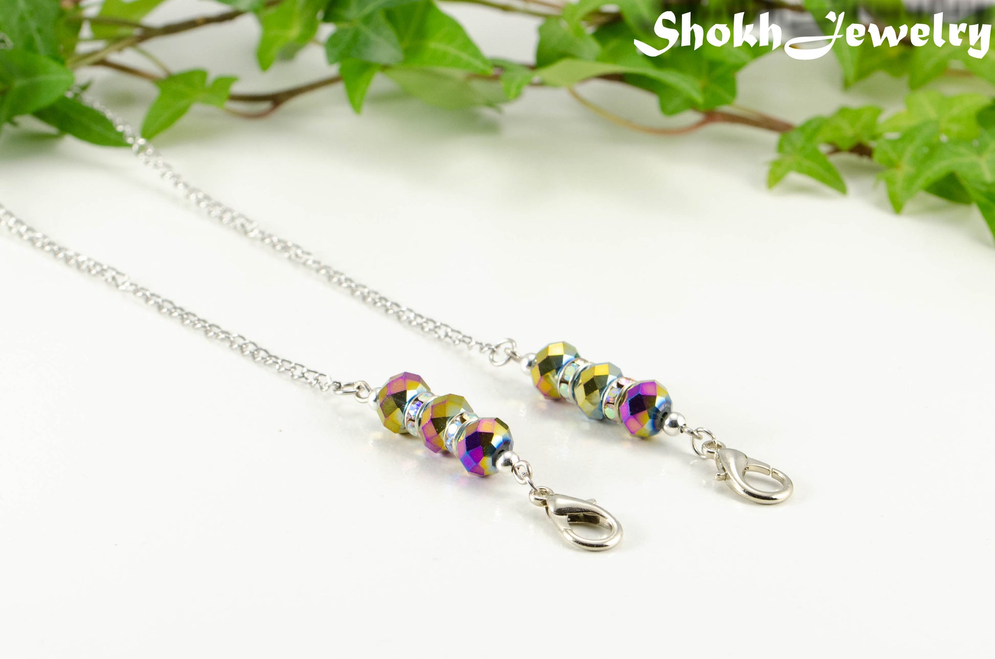 Rainbow Glass Crystal and Sparkly Rhinestone Eyeglass Chain.