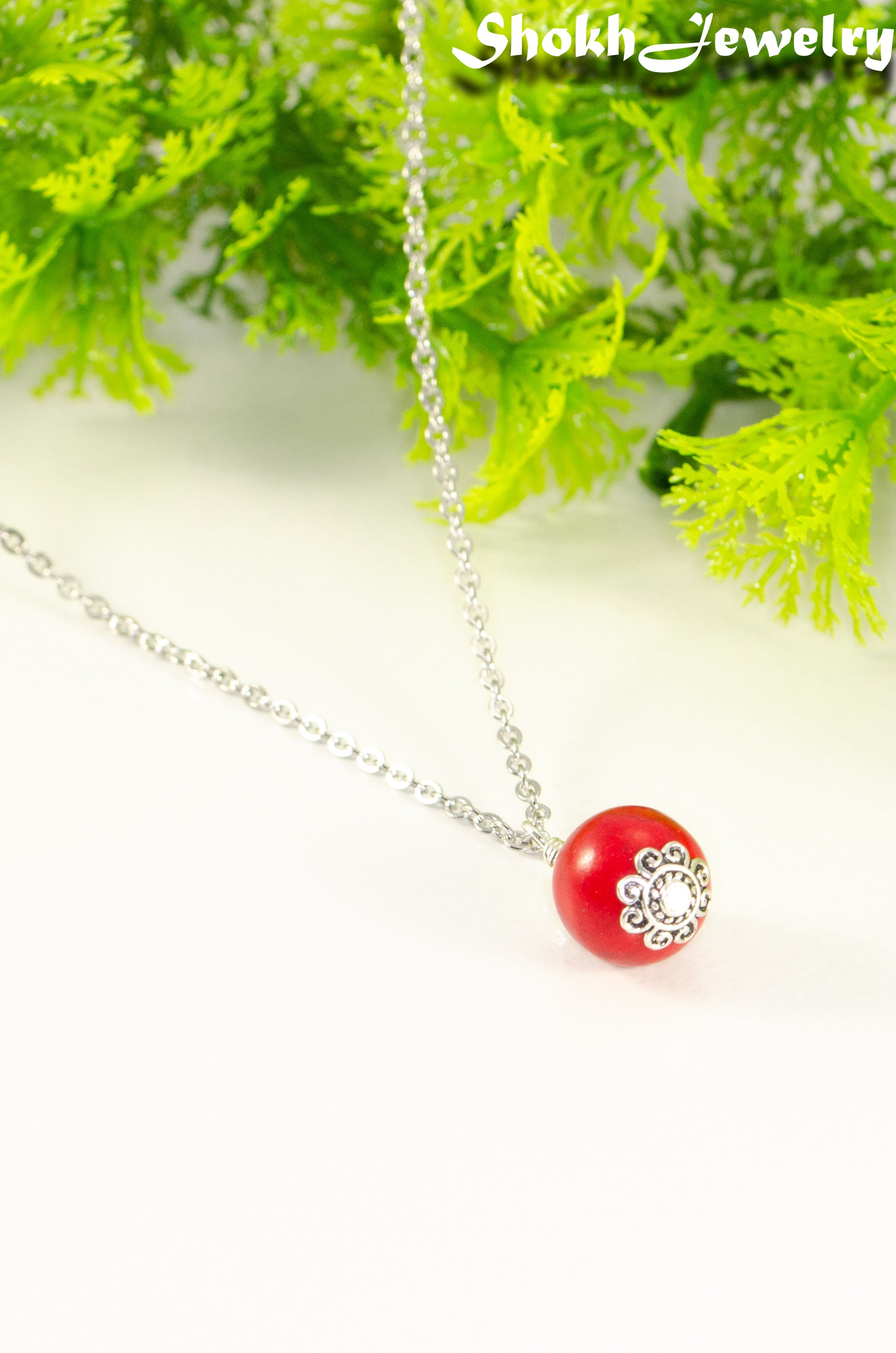 12mm Red Howlite Pendant Necklace.