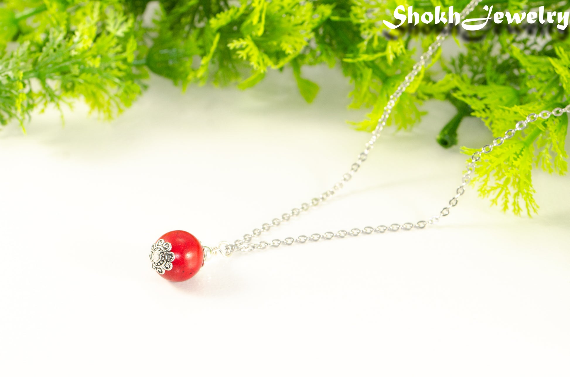 12mm Red Howlite Pendant Necklace.