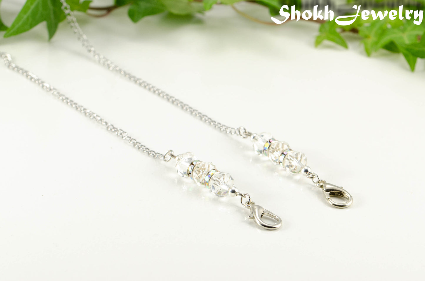 Clear Glass and Sparkly Rhinestone Eyeglass Chain.