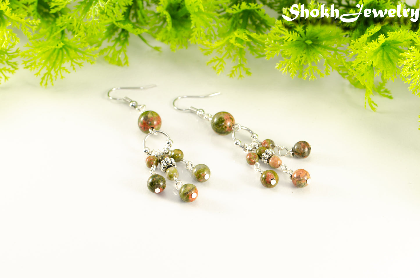 Statement Unakite Jasper Chandelier Earrings.