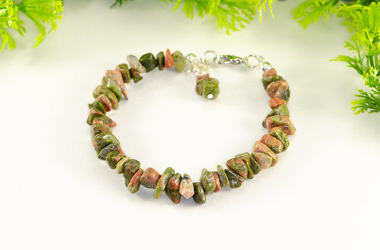 Natural Unakite Crystal Chip Bracelet with lobster claw clasp