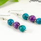 Close up of Purple Quartzite and Blue Jade Beaded Bar Earrings.