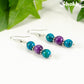 Purple Quartzite and Blue Jade Beaded Bar Earrings.