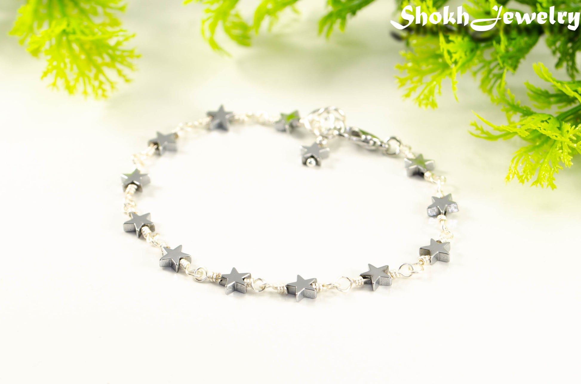 Small Hematite Star Link Bracelet for women.