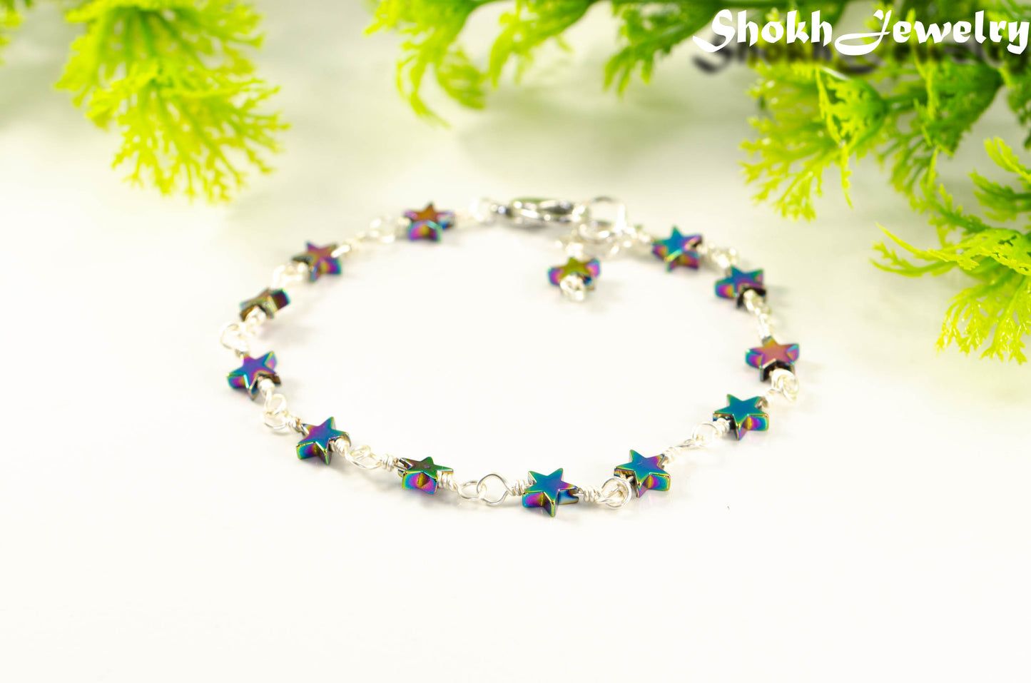 Small Rainbow Hematite Star Link Bracelet for women.