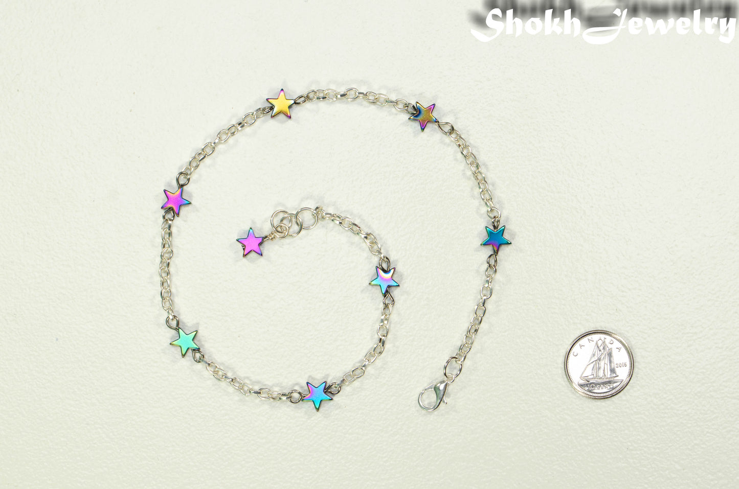 Rainbow Hematite Star and Chain Bracelet