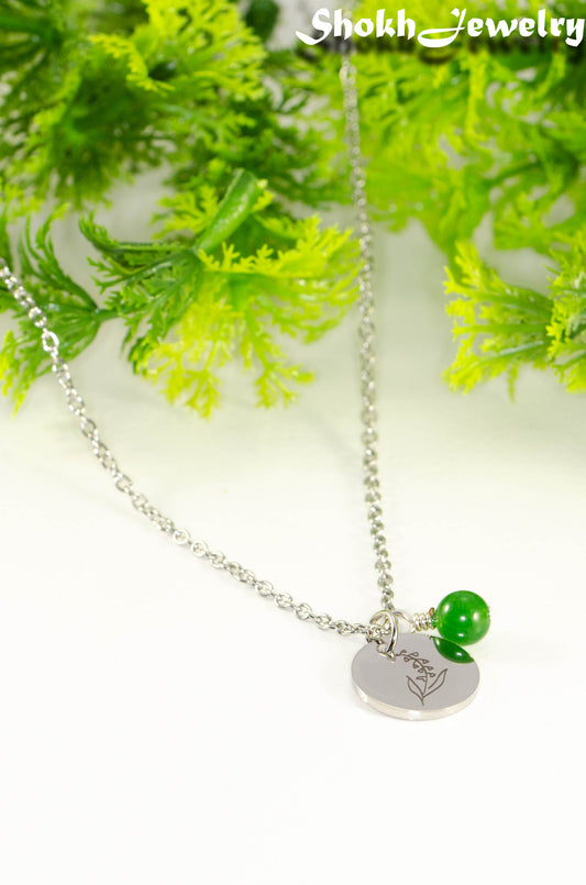 May Birth Flower Necklace with Emerald Birthstone Pendant