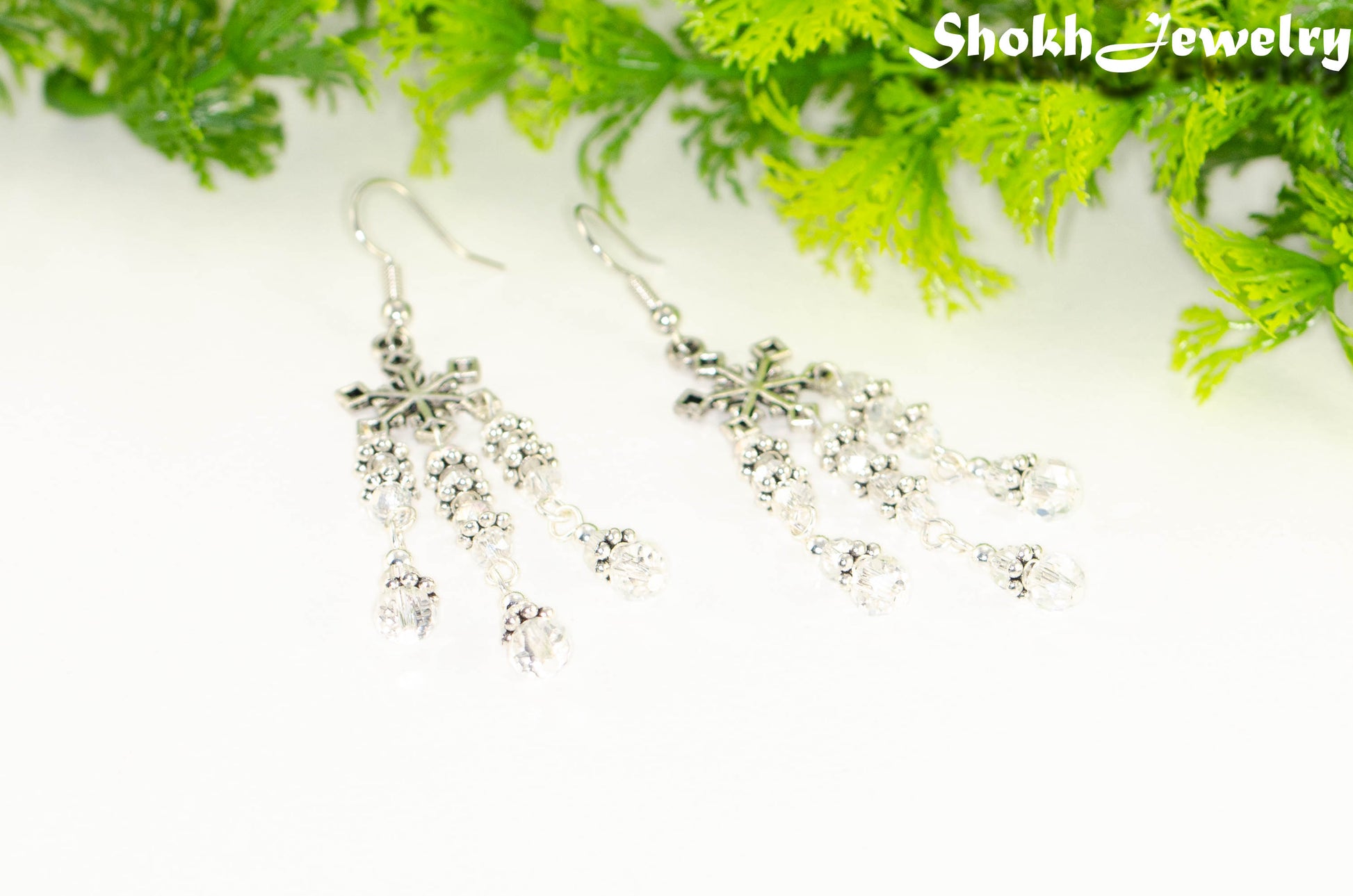 Clear Glass Crystal Chandelier and Snowflakes Earrings.