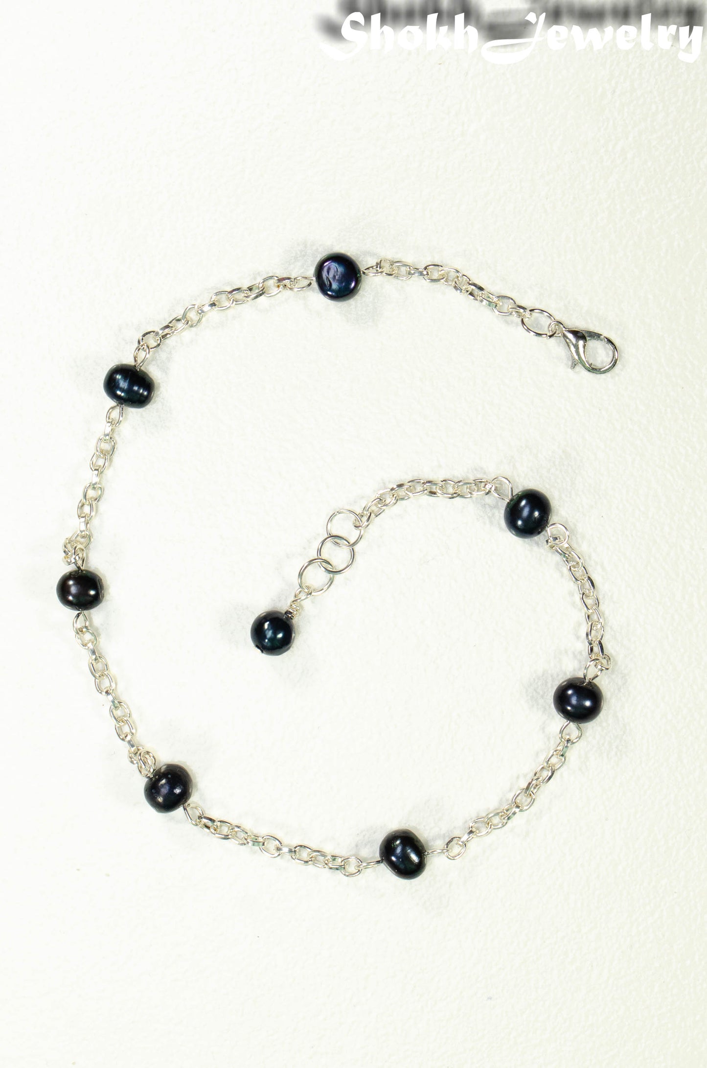 Top view of Black Freshwater Pearl and Dainty Chain Choker Necklace.