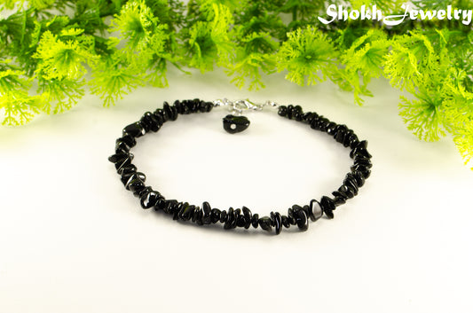 Natural Black Obsidian Crystal Chip Anklet with clasp.