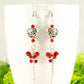 Statement Tibetan Silver Heart and Red Beaded Cluster Earrings.