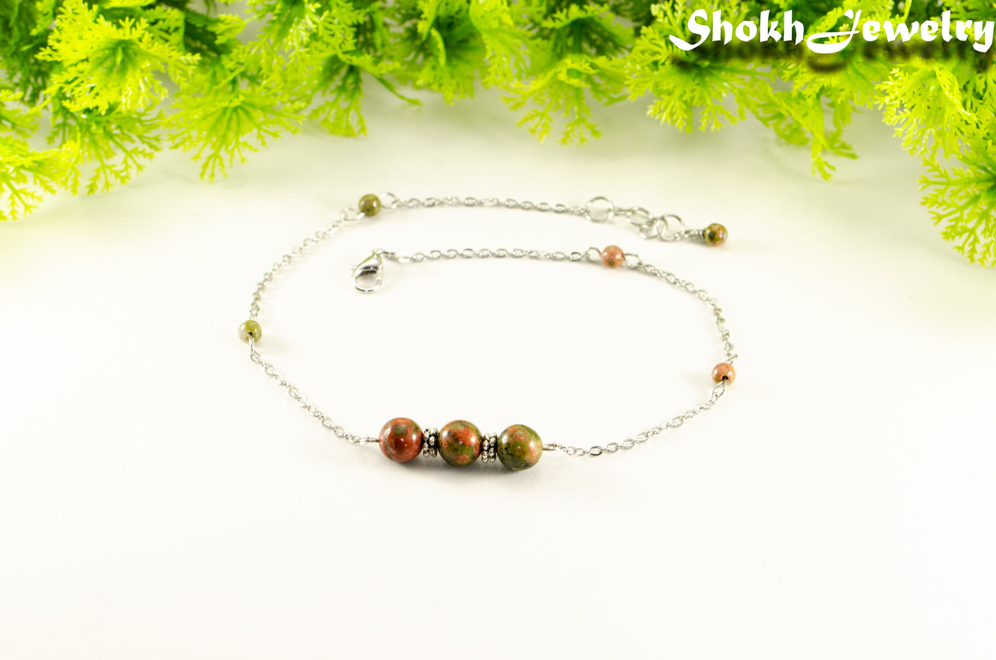Natural Unakite Jasper and Chain Choker Necklace for women.