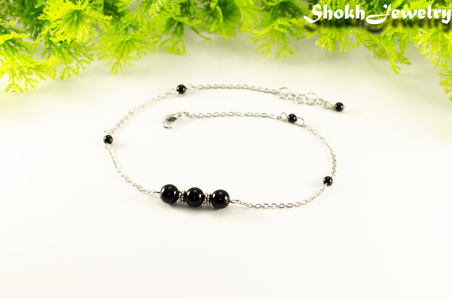 Natural Black Onyx and Chain Choker Necklace for women.