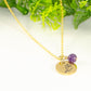 Gold Plated February Birth Flower Necklace with Amethyst Birthstone Pendant.