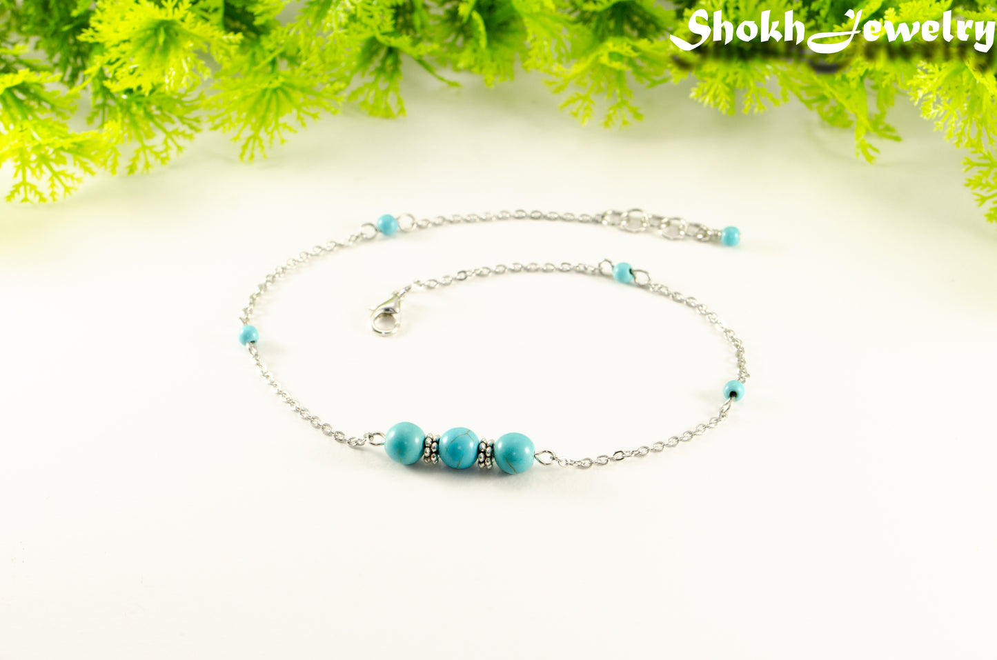 Natural Turquoise Howlite and Chain Choker Necklace for women.