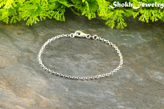 2.5mm Silver Plated Dainty Chain Bracelet with clasp.
