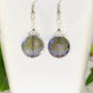 Close up of Iridescent Blue Glass Crystal Beads Earrings.