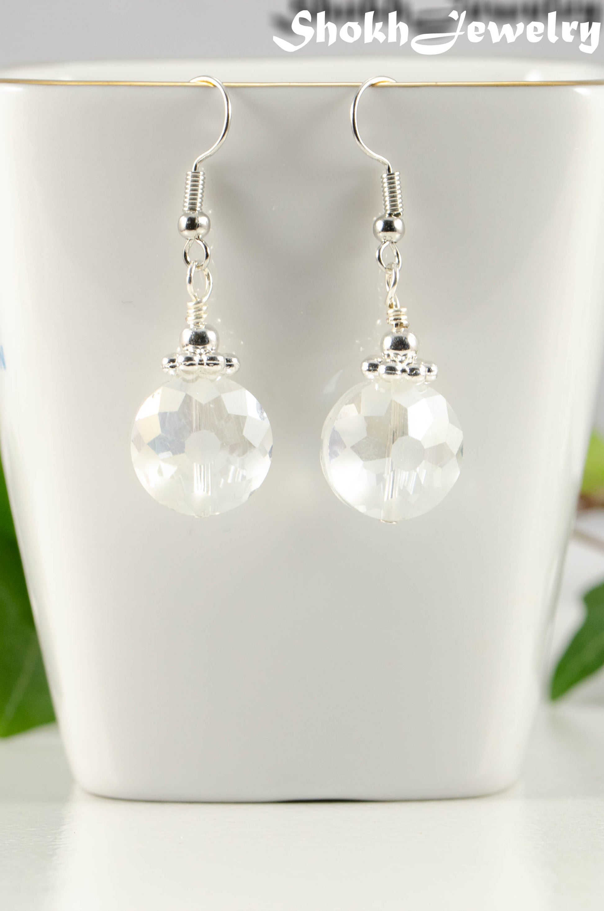 Close up of Frosted Glass Crystal Beads Earrings.