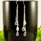Close up of Long Silver Plated Chain and Czech Teardrop Crystal Earrings.