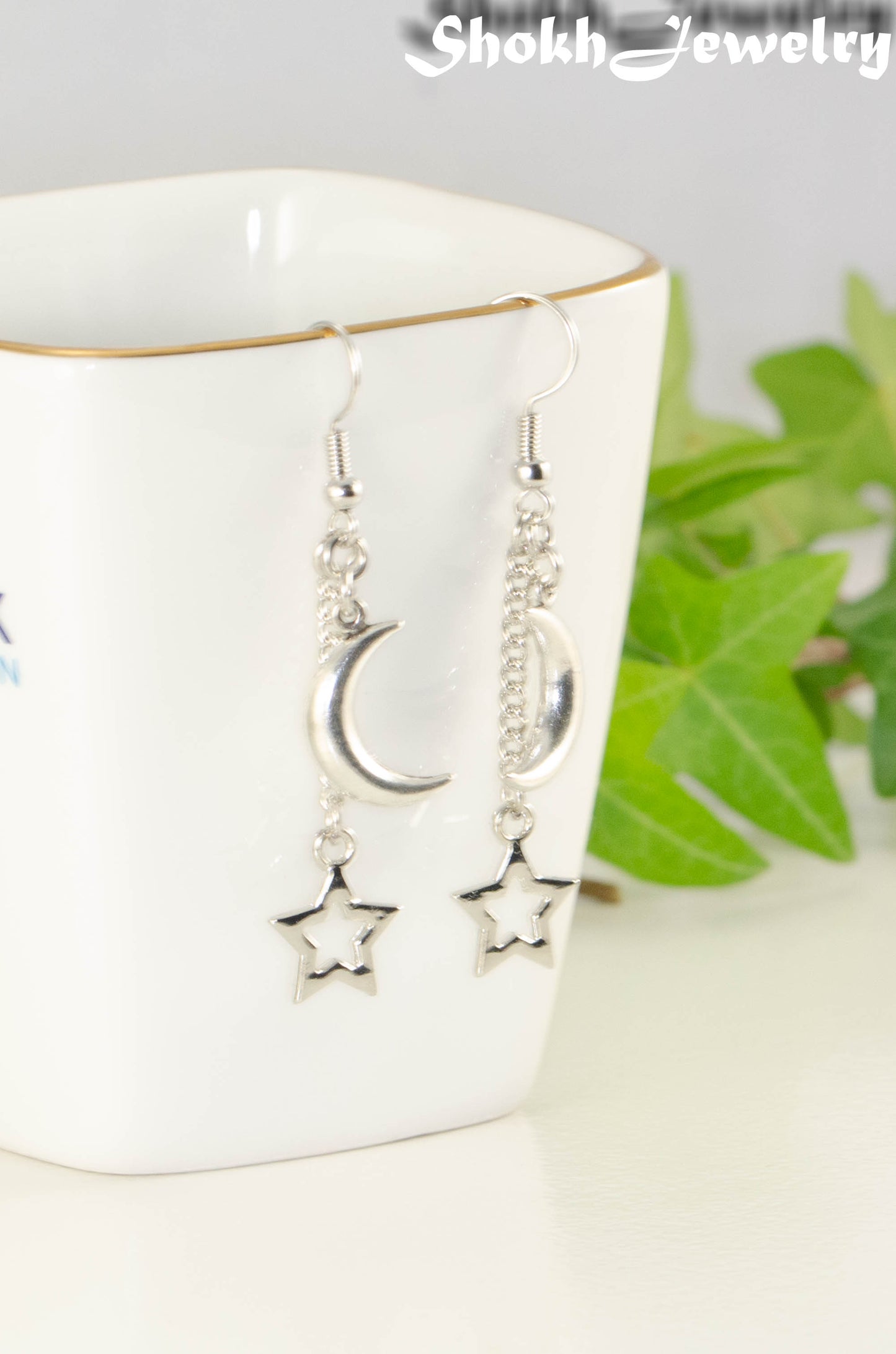 Crescent Moon and Hollow Star Earrings.