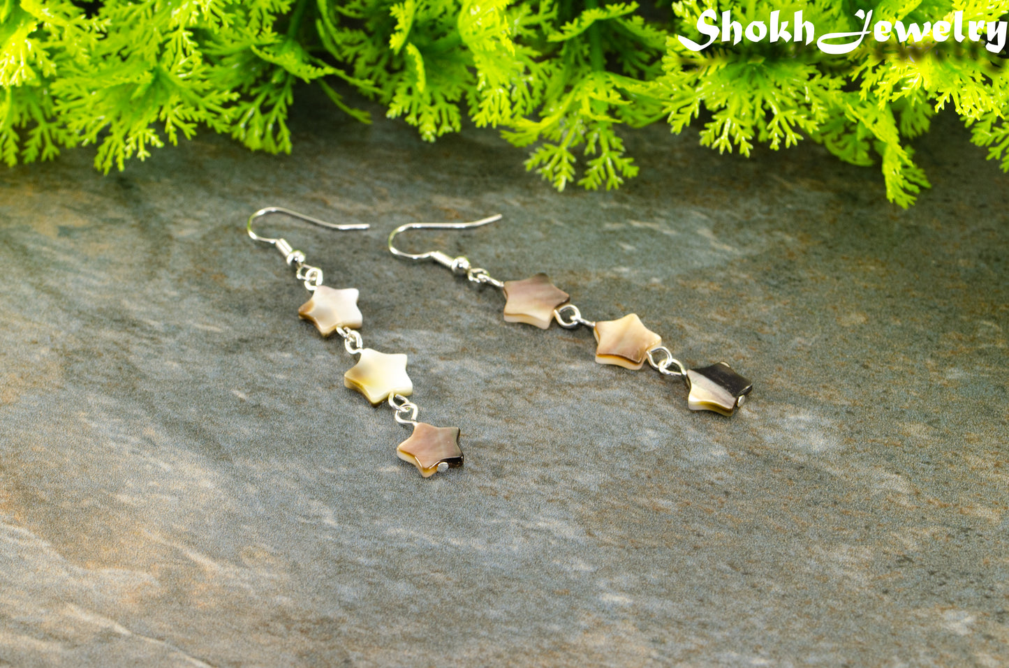 Long Natural Seashell Star Earrings.