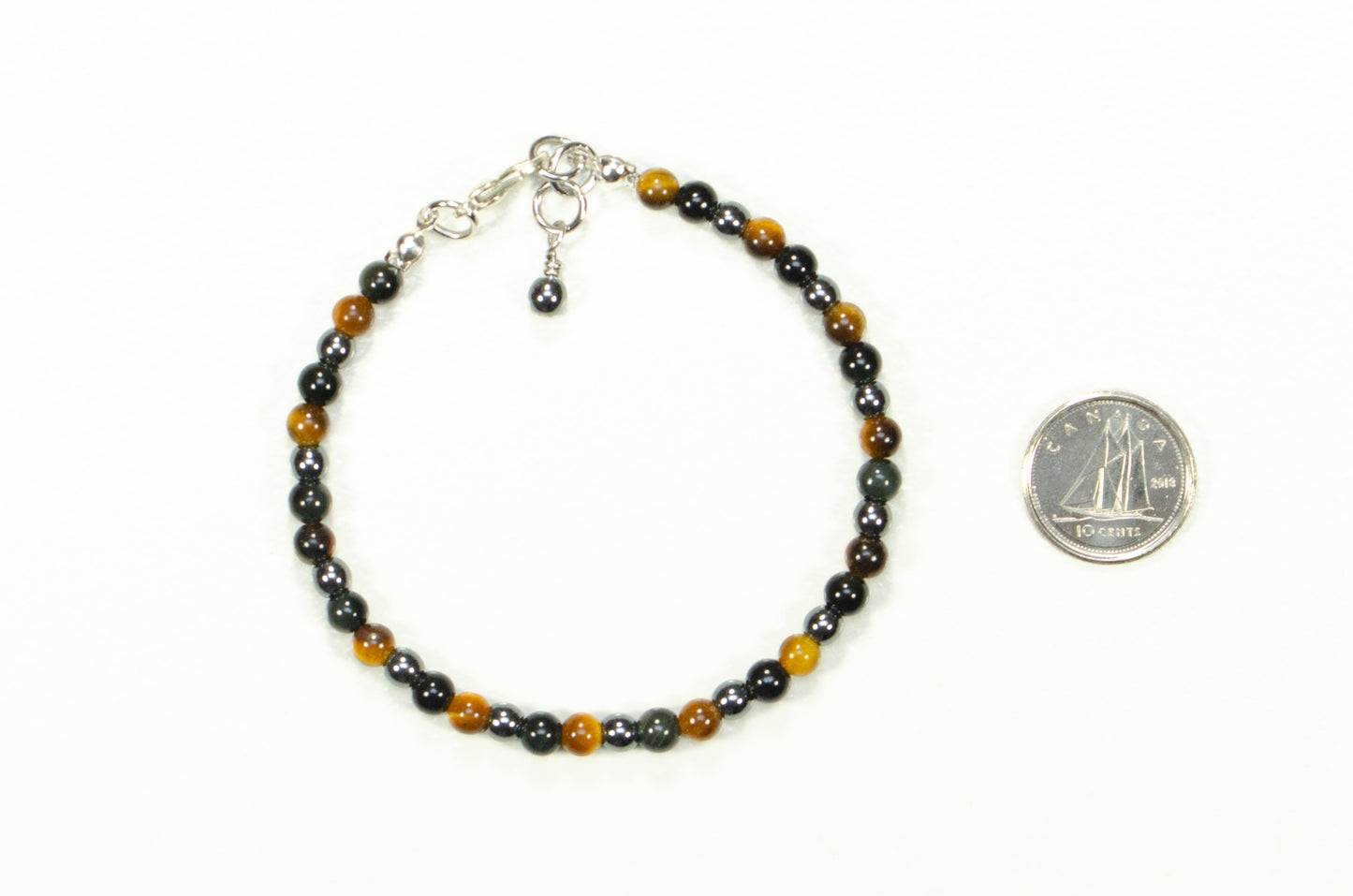 4mm Black Obsidian, Tiger's Eye and Hematite Anklet