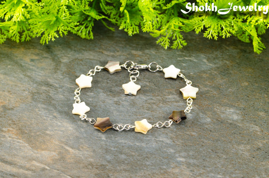 Natural Gray Seashell Star Link Bracelet with clasp.