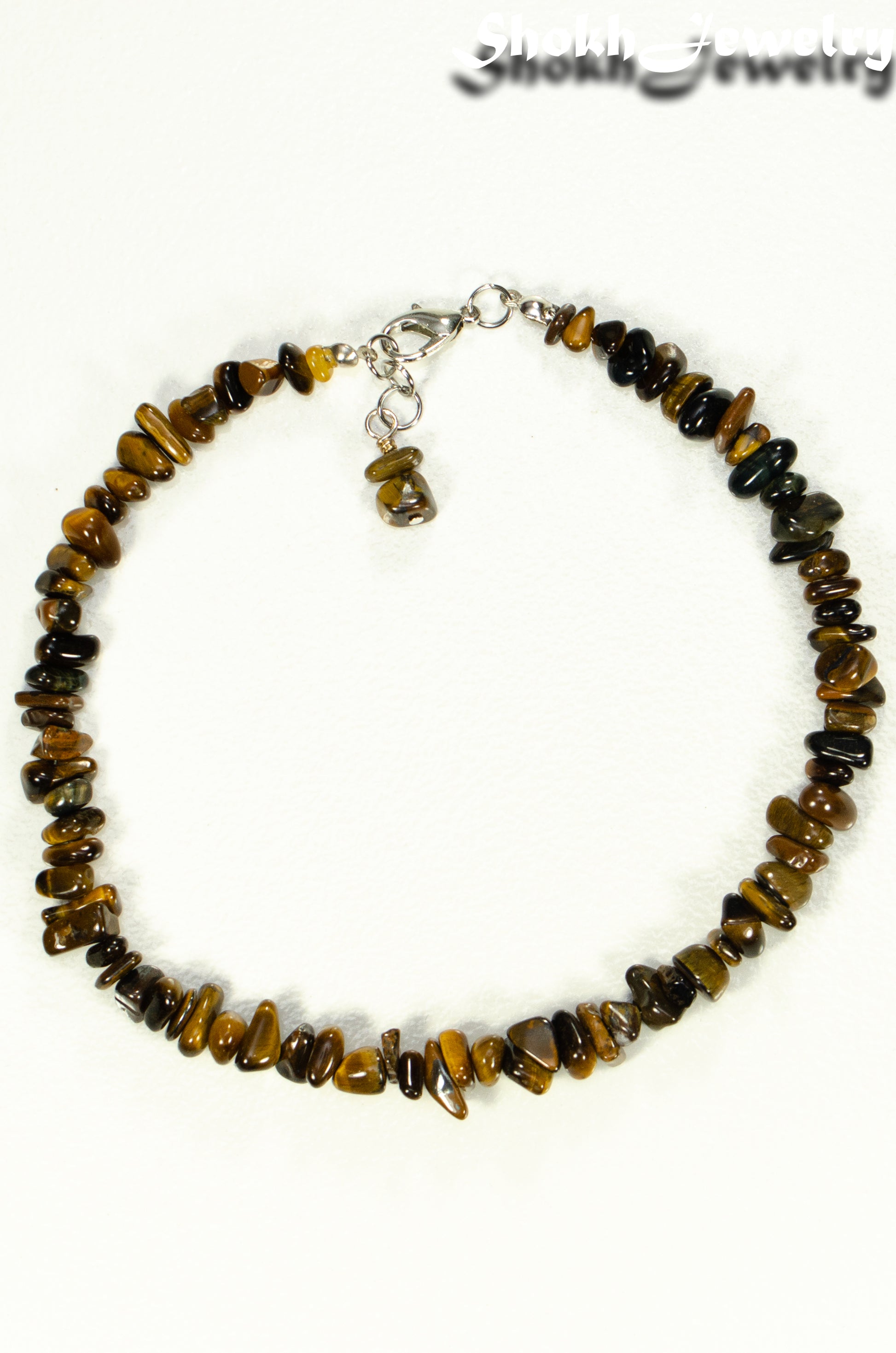 Top view of Natural Tiger's Eye Chip Anklet.