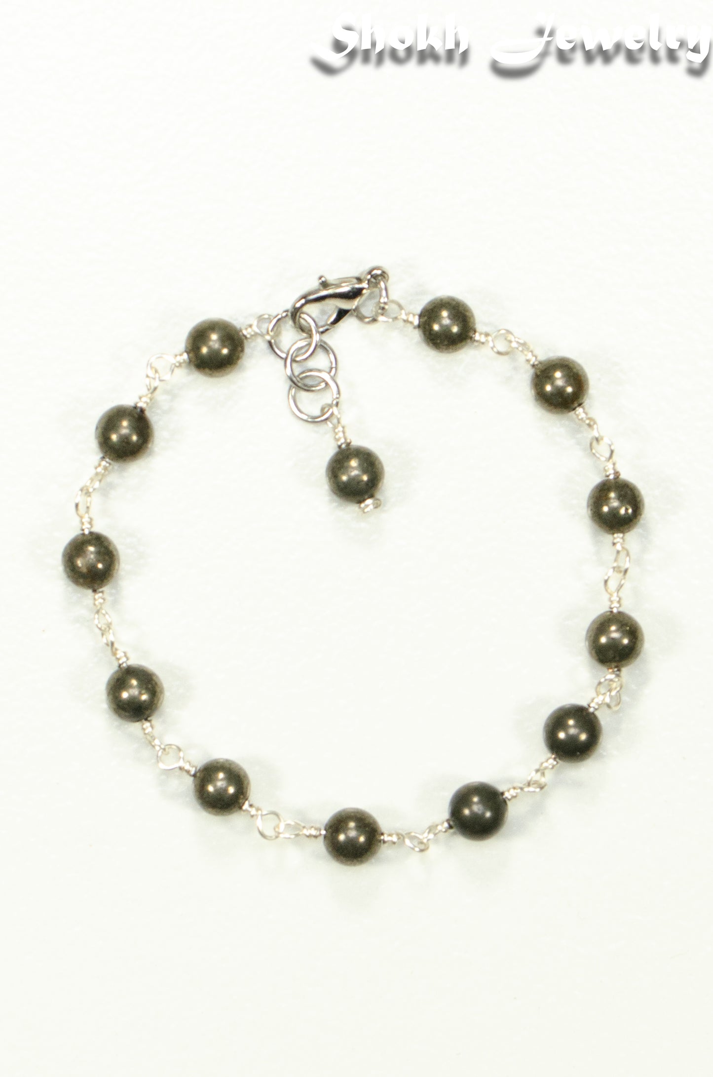 6mm Natural Pyrite Link Bracelet with Clasp